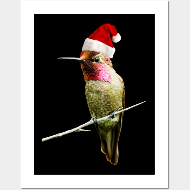 Hummingbird Santa Hat Cute Christmas Design for Bird Lovers Wall Art by NUMAcreations